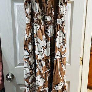 Cynthia Rowley Brown and White Floral Maxi Dress